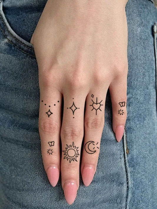Mini Finger Sun Moon Star Tattoo Sticker
