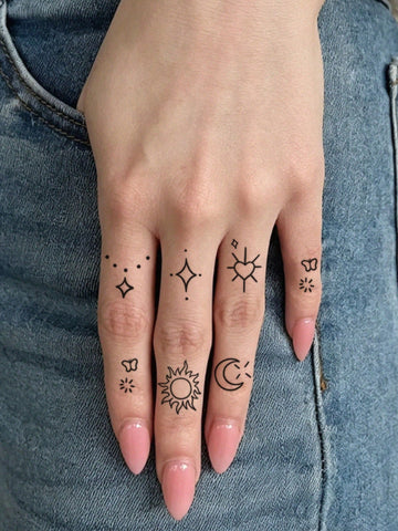 Mini Finger Sun Moon Star Tattoo Sticker