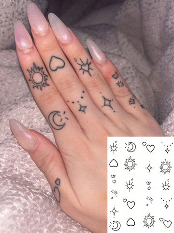 Mini Finger Sun Moon Star Tattoo Sticker