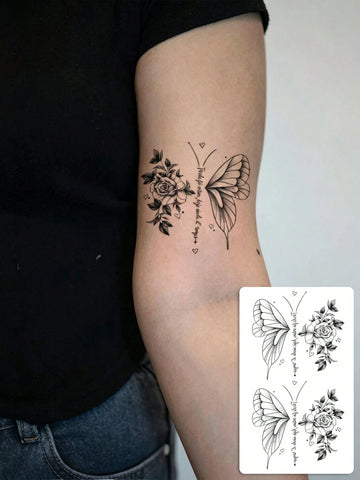 Rose Butterfly Sketch Tattoo Sticker