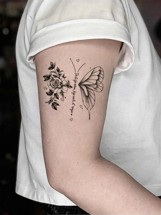 Rose Butterfly Sketch Tattoo Sticker