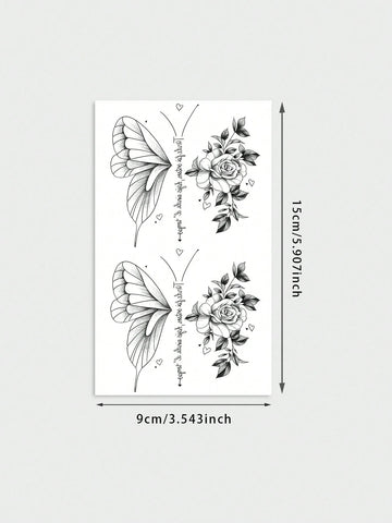 Rose Butterfly Sketch Tattoo Sticker
