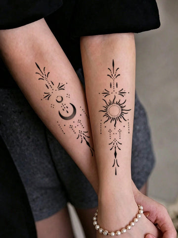 Boho Sun Moon Celestial Tattoo Sticker