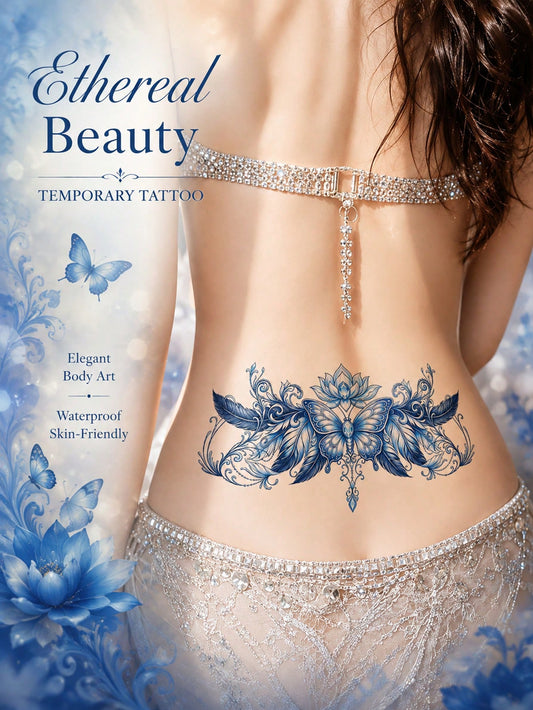 Colorful Floral Butterfly Lower Back Tattoo Set