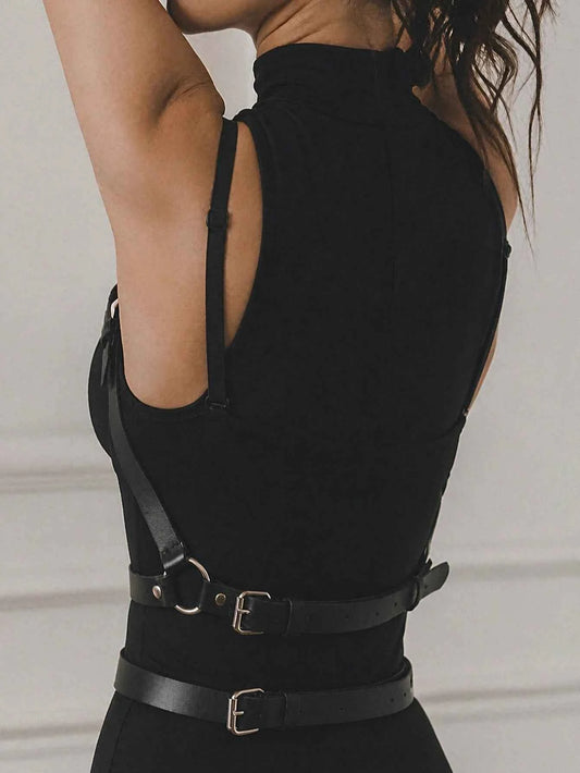 Black Leather Bust Garter Belt