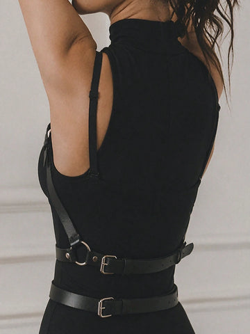 Black Leather Bust Garter Belt