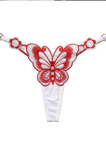 Butterfly Embroidery Low Waist Thong Panty