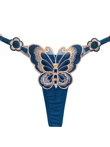 Butterfly Embroidery Low Waist Thong Panty