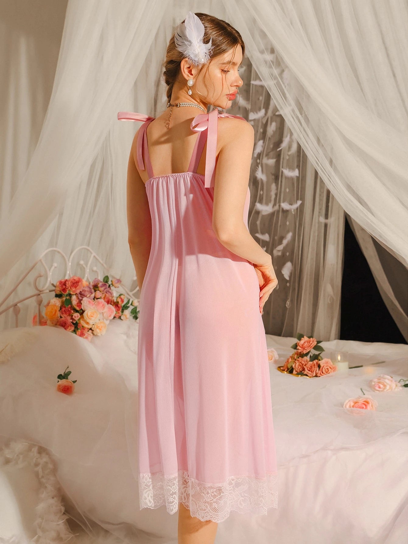 Mesh Lace Long Nightie - TFI Lingerie Pakistan - Image 2