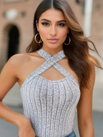 Elegant Crisp Cross Halter Neck Top- ED