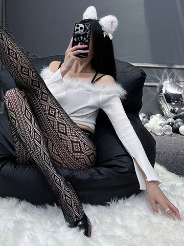 1pc Sheer Fishnet Pantyhose Hollow Out Lace Stocking