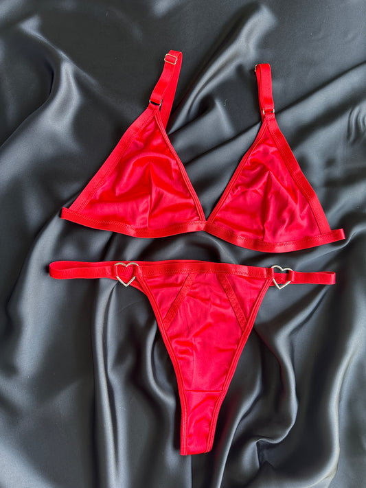 Solid Color Triangle shaped Heart Ring Lingerie Set - ED