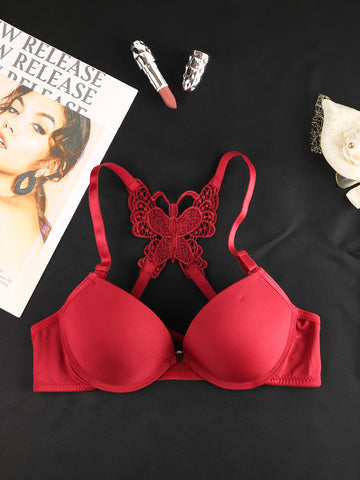 Front Closure Butterfly Embroidered Bra - ED