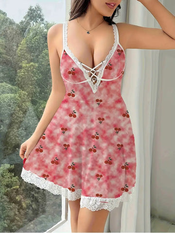 Cherry Heart LaceTrim Backless Nightgown