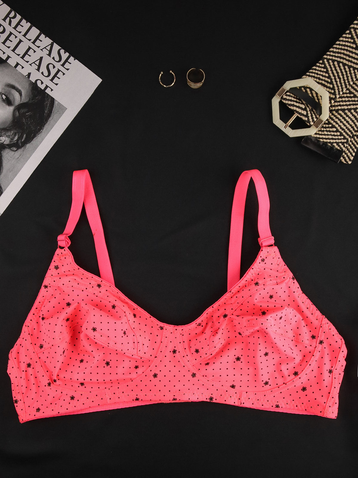 Polka Dotted Non Padded Jersey Bra - ED