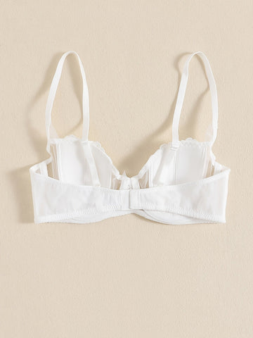 Floral Embroidered Mesh Unlined Bra- ED