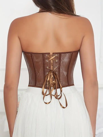 High Support Strapless Shapewear with Lace-Up Back Bow