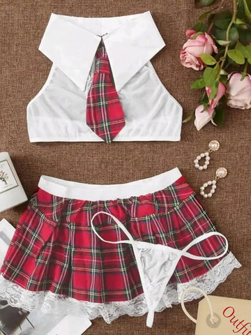 3pcs Grunge Punk Schoolgirl Role Play Costumes ED