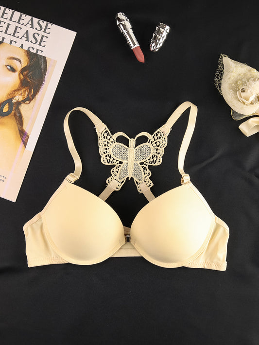 Front Closure Butterfly Embroidered Bra - ED