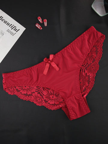 Contrast Floral Lace up Panty Plus Size - ED