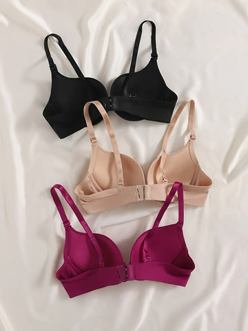 3pcs Simple Solid Pushup Bras -ED - TFI Lingerie
