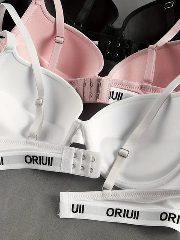 3pcs Letter Print Push Up Bras-ED