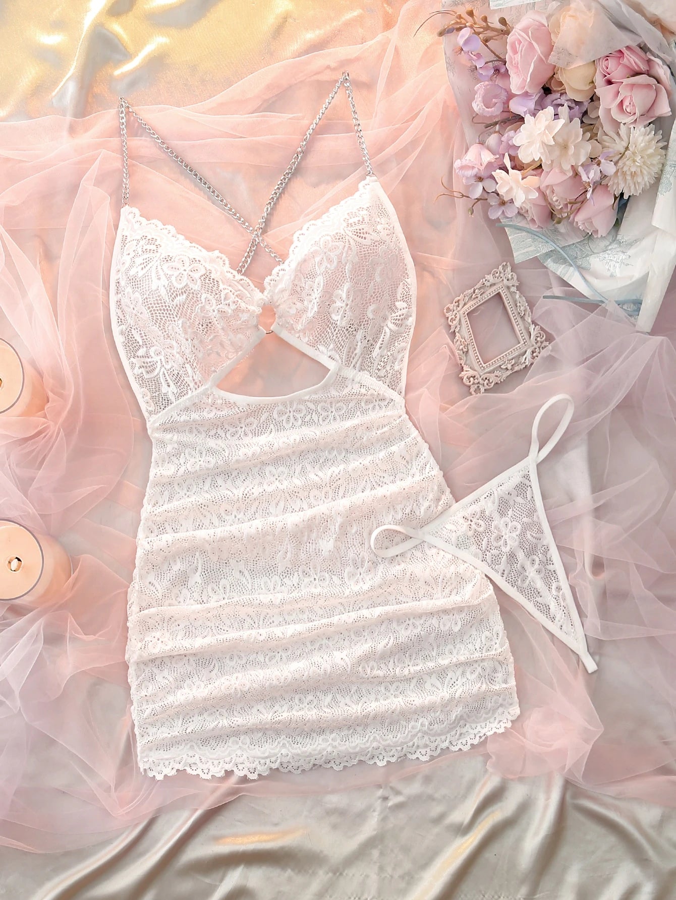 2pc Wedding Lace Wireless Nightie Set II - TFI Lingerie Pakistan - Image 6