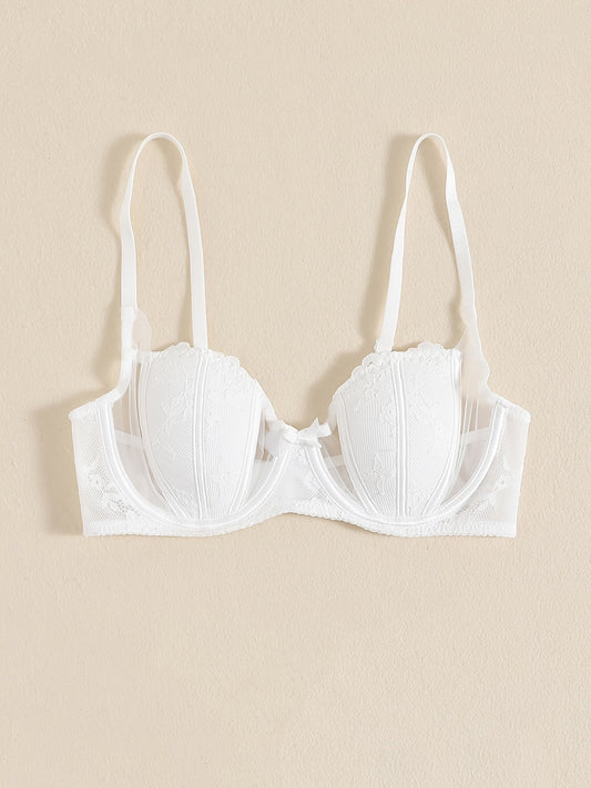 Floral Embroidered Mesh Unlined Bra - ED - TFI Lingerie