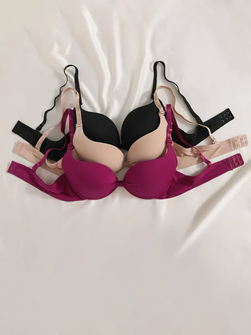 3pcs Simple Solid Pushup Bras -ED - TFI Lingerie