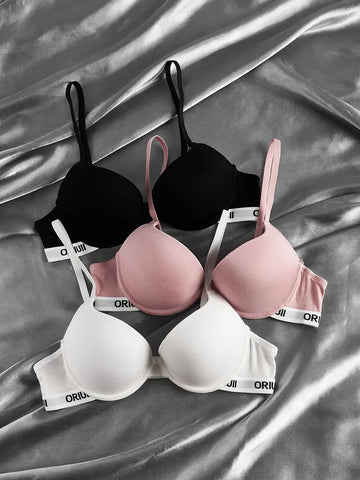 3pcs Letter Print Push Up Bras-ED