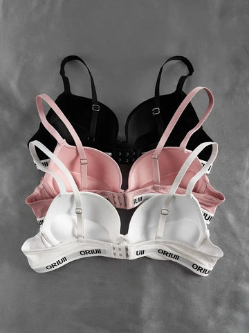 3pcs Letter Print Push Up Bras-ED