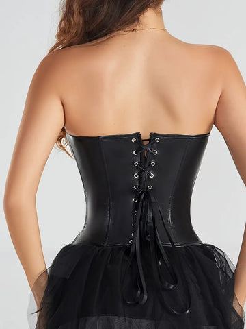 Black Corset Top with Zipper & Lace-Up Design Shapewear