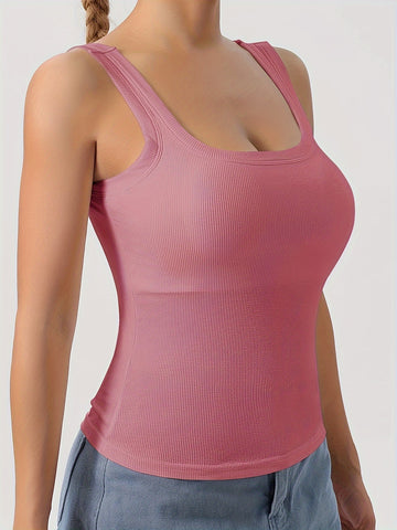 Sleek Solid Color Scoop Neck Tank Top-ED