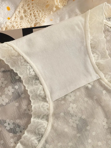 5pcs Elegant Mid Waist Hip Enhancing Contrast Lace Panties