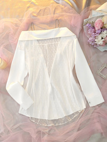 White Oversize Backless Mesh Satin Sheer Nightie - TFI Lingerie Pakistan - Image 6