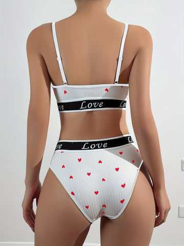 Love Pattern Push Up Lingerie Set - ED