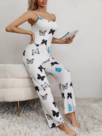 Allover Butterfly Print Lounge Set