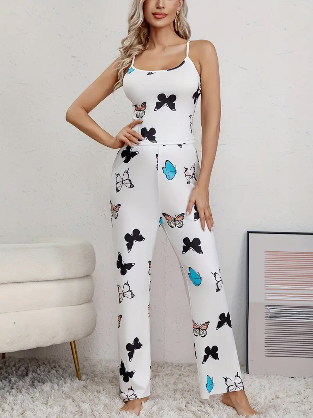 Allover Butterfly Print Lounge Set