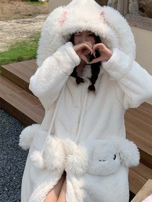 Cartoon Design Fuzzy Night Robe with Hooded