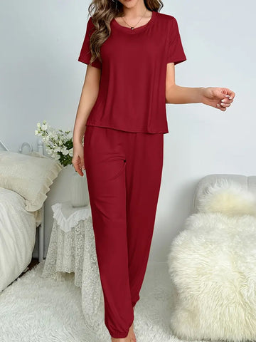 Comfy Solid Lounge Set - Burgundy