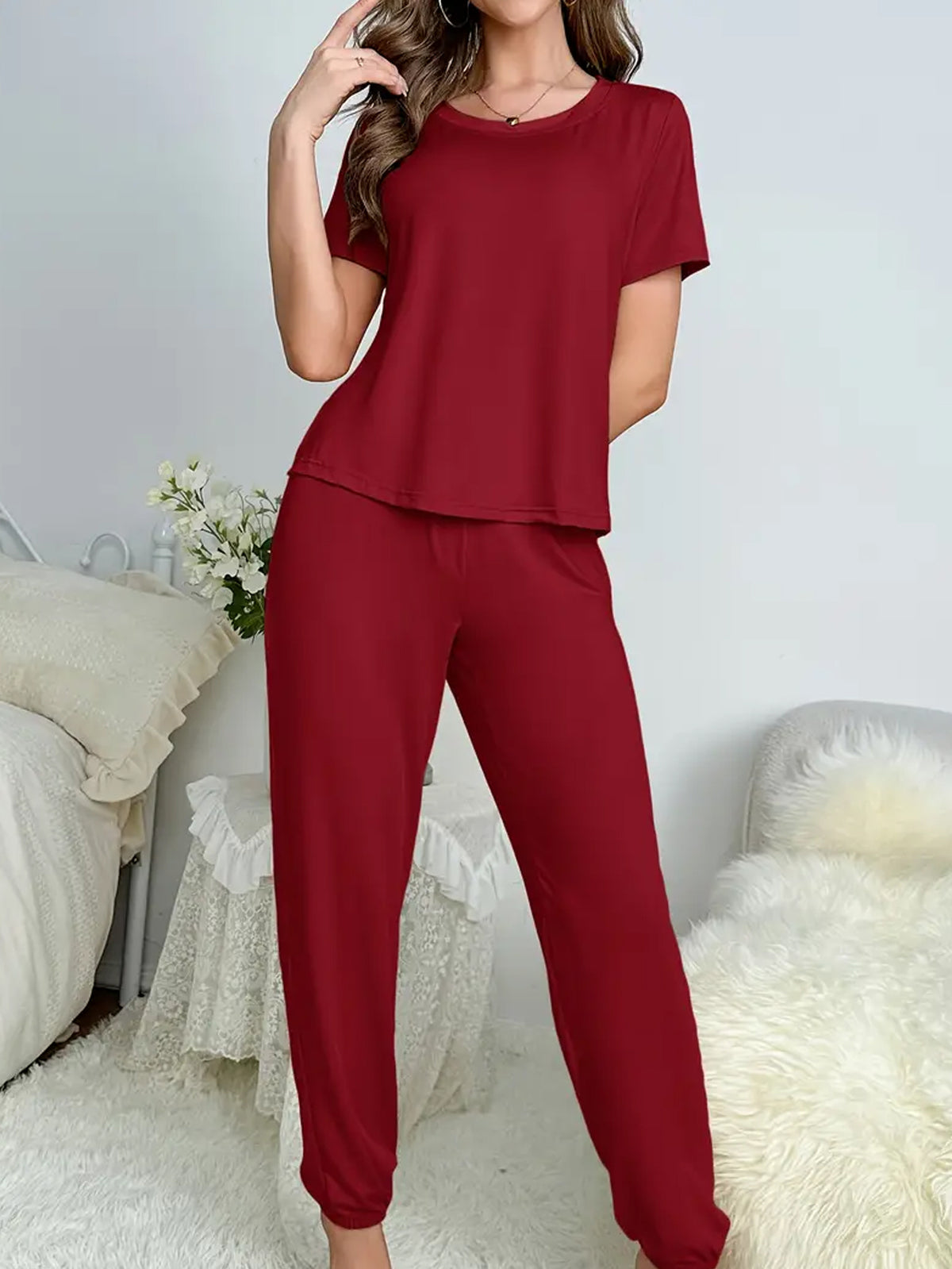 Comfy Solid Lounge Set - Burgundy