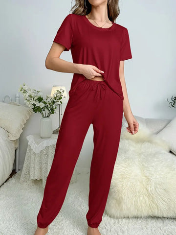 Comfy Solid Lounge Set - Burgundy