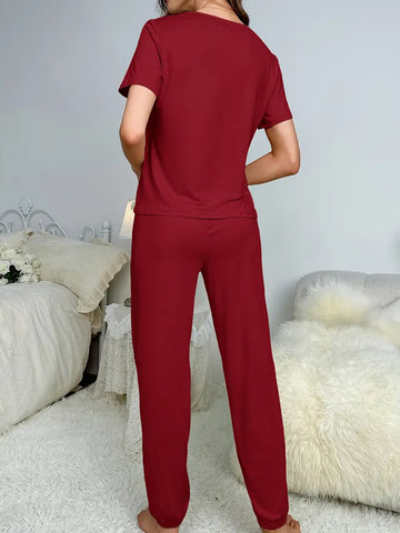 Comfy Solid Lounge Set - Burgundy