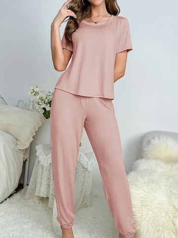 Comfy Solid Lounge Set - Dusty Pink