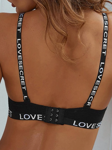 Letter Tape Underwire Bra - Black