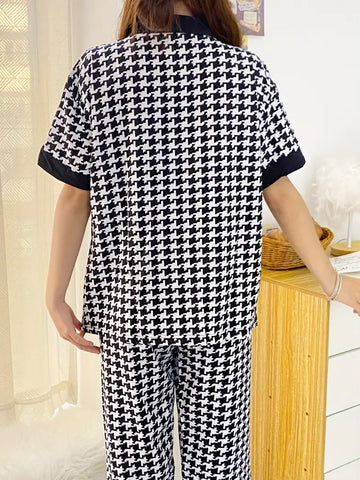 Elegant Hounds tooth Print Pajama Set