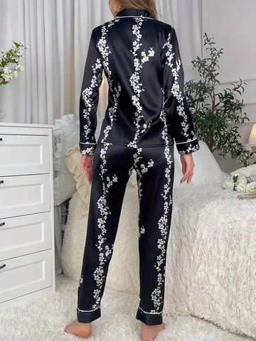 Floral Print Lounge Set - Black