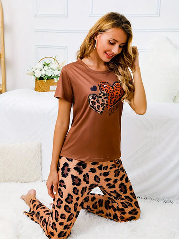 Heart Leopard Pajama Set