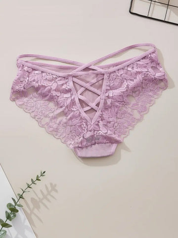 Plus Size Floral Lace Criss Cross Panty-ED