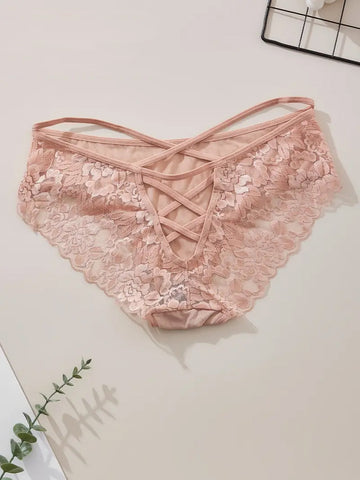 Plus Size Floral Lace Criss Cross Panty-ED